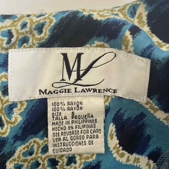 American Vintage Maggie Lawrence 100% Rayon Blue Aztec Midi Dress Sz Small - Picture 3 of 6